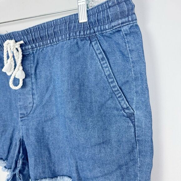LOFT | Cotton & Linen Blend Denim Shorts Drawstring Waist Women’s Size X-Large - Picture 5 of 12